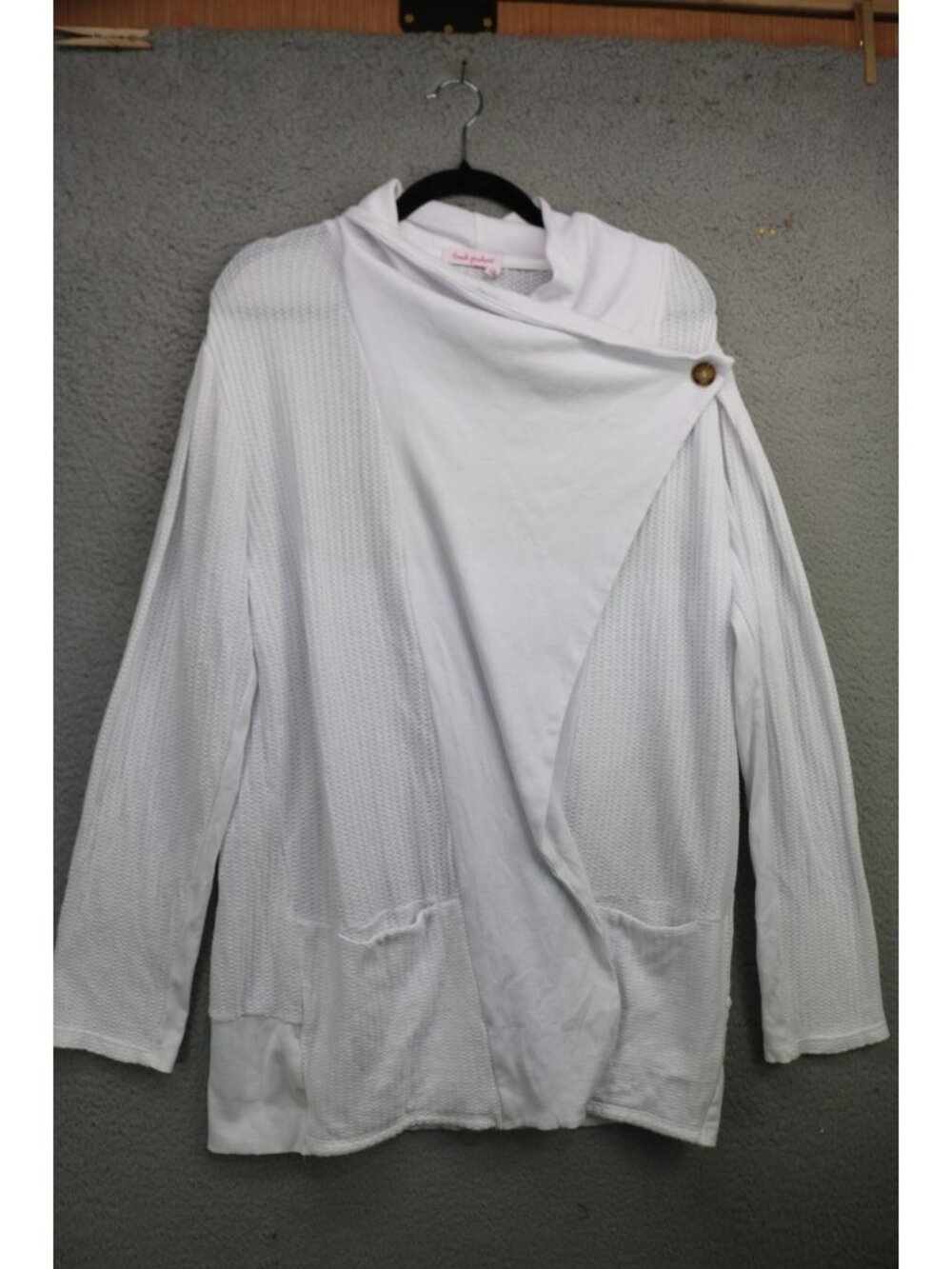 Fresh Produce Long Sleeve White Waffle Weave Long Cardigan-XL-Open Front-Pockets